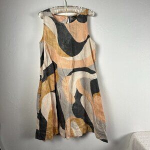 Rachel Zoe Womens Linen Summer Shift Dress Large Peach Grey Abstract Pockets